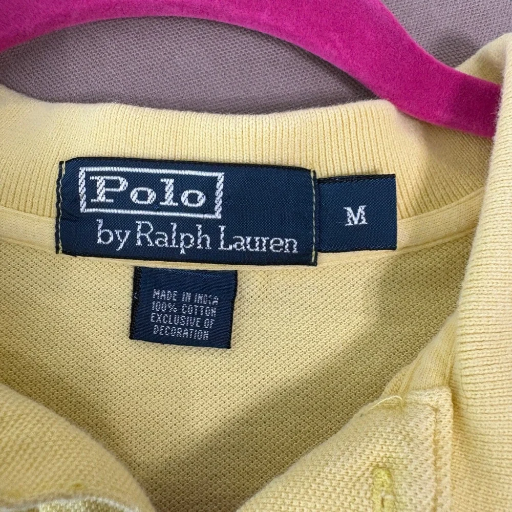 Polo Ralph Lauren Polo Shirt Men Medium Yellow Striped Short Sleeve Pique Cotton